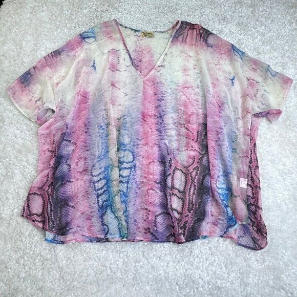 Show Me Your Mumu Shook V Neck Tunic Pink Phython Snake Oversized - Picture 2 of 8